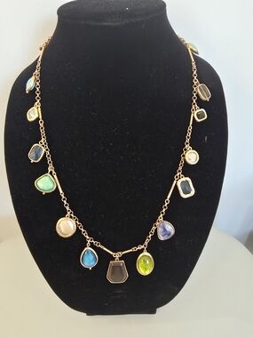 Chico's Gold-Tone Necklace with Multicolored Stone Pendants